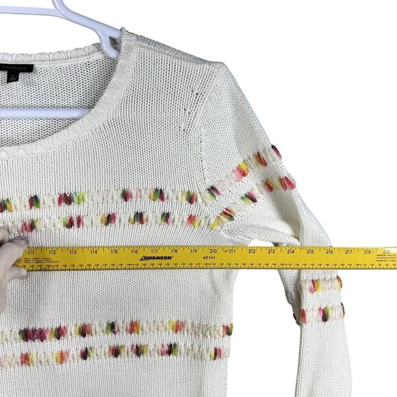 Talbots Womens L White Knit Sweater Rainbow Accents Space Dye Long Sleeve Top - Picture 10 of 15